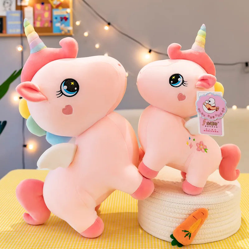 Niedliches Kawaii Einhorn Pony Plüschtier, 38cm groß, aus weichem Plüsch, ideal als Kissen oder Dekoration für Kinder.
