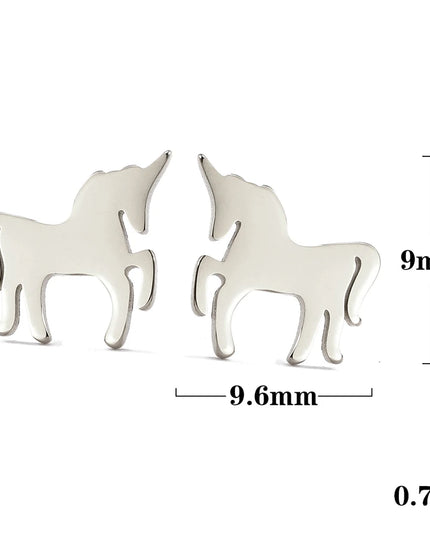 Einhorn Ohrringe aus glänzendem Edelstahl in Stahlfarbe, ein niedliches Mini-Tier-Design
