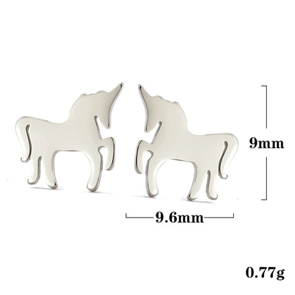 Einhorn Ohrringe aus glänzendem Edelstahl in Stahlfarbe, ein niedliches Mini-Tier-Design