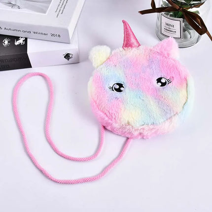 Niedliche blaue Einhorn Umhängetasche aus weichem Plüsch mit einem praktischen Reißverschluss und langem Umhängegurt.