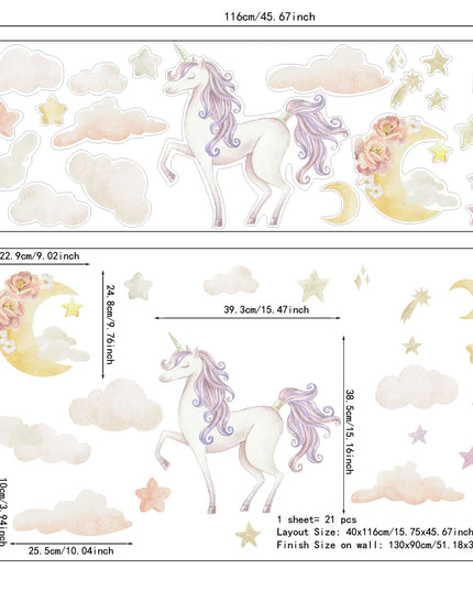 Dein süßes Einhorn Wandtattoo mit Schloss &