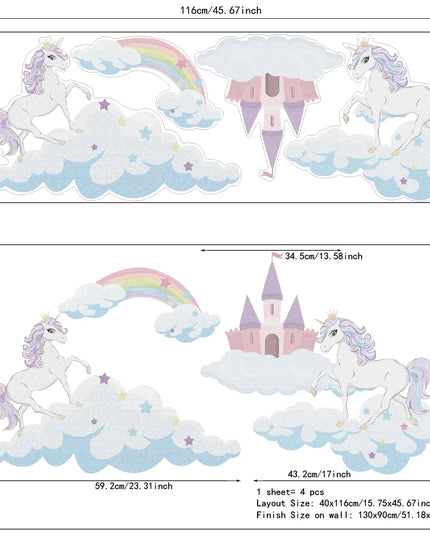 Dein süßes Einhorn Wandtattoo mit Schloss &