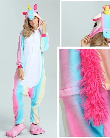 Farbenfroher Einhorn Onesie für Erwachsene mit flauschigem Material