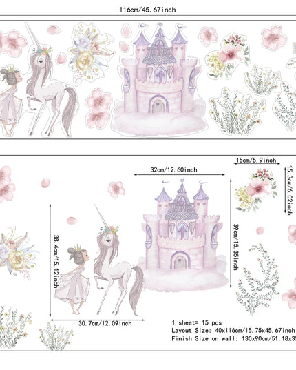 Dein süßes Einhorn Wandtattoo mit Schloss &