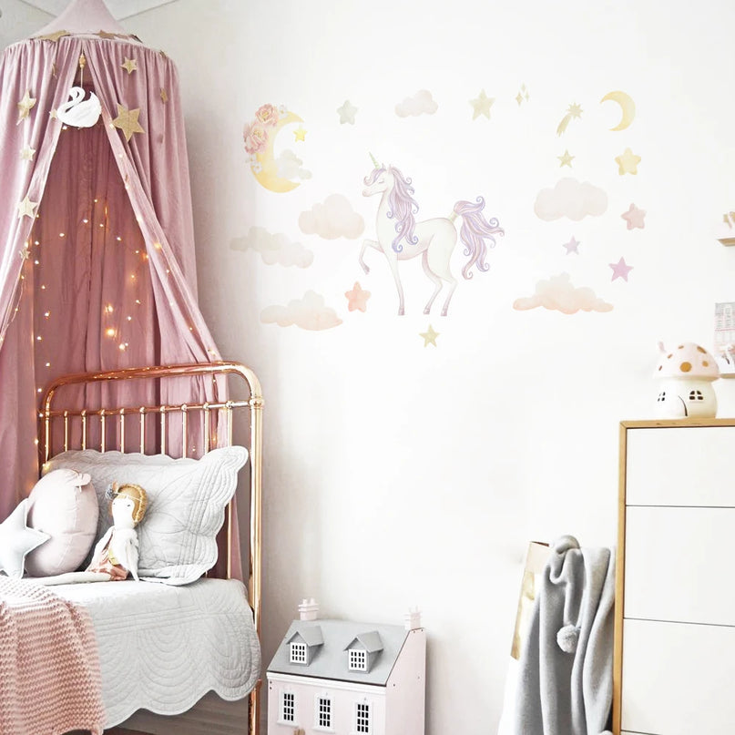 Dein süßes Einhorn Wandtattoo mit Schloss &