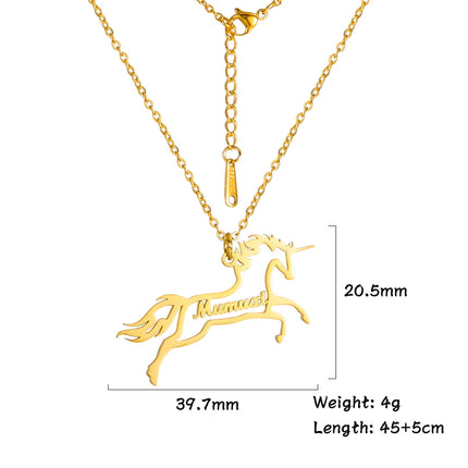 Personalisierte Einhorn Kette aus Edelstahl mit individuellem Namen und Einhorn-Motiv
