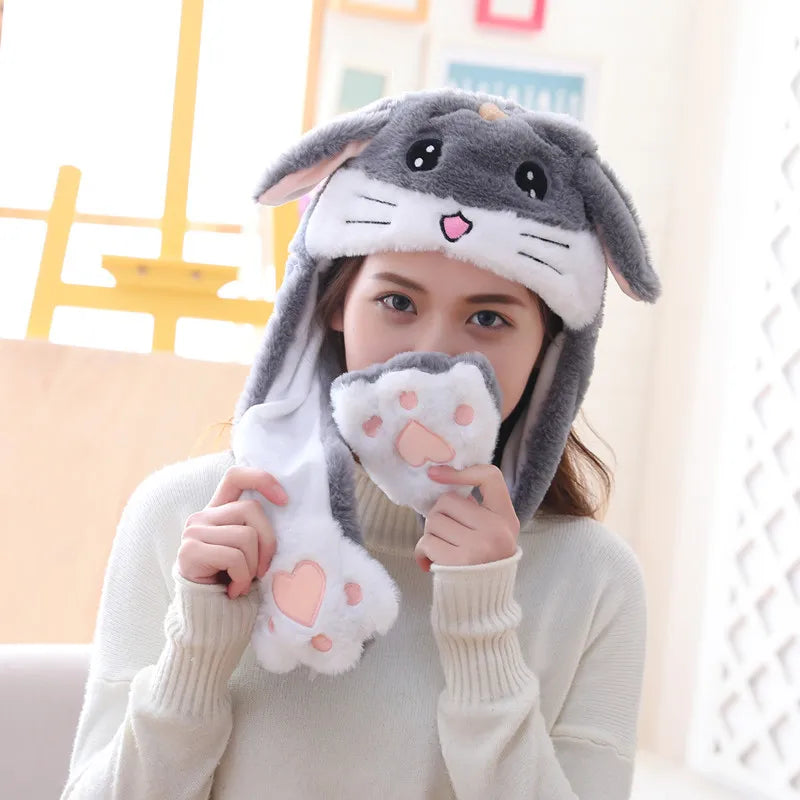 Einhorn Plüschtier Winterhut in Grau mit Tierohren und kleinen Hörnern, geeignet für Babys und Kinder