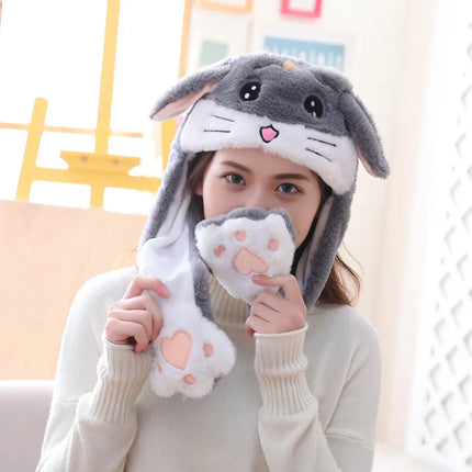 Einhorn Plüschtier Winterhut in Grau mit Tierohren und kleinen Hörnern, geeignet für Babys und Kinder