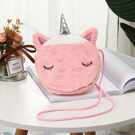 Ovale Einhorn Umhängetasche aus Plüsch mit Animal Prints, Reißverschluss, für Kinder