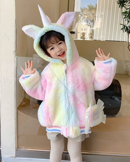 Warme Einhorn Jacke für Babys und Kleinkinder mit Kapuze und Regenbogen-Einhorn-Motiv, ideal als Winter-Parka