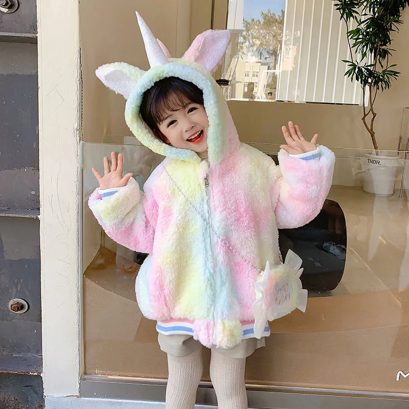 Warme Einhorn Jacke für Babys und Kleinkinder mit Kapuze und Regenbogen-Einhorn-Motiv, ideal als Winter-Parka