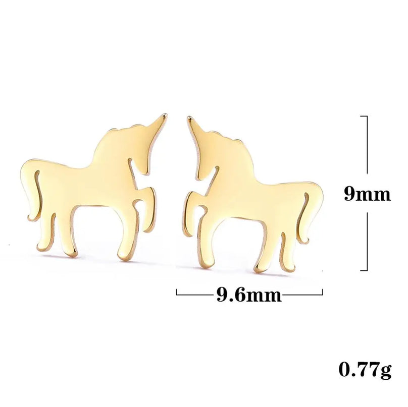 Kleine goldene Einhorn Ohrstecker aus Edelstahl, im Mini-Tier-Design
