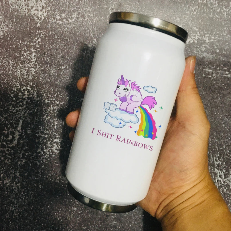 Edelstahl Einhorn Trinkflasche mit lustigem Einhorn-Motiv und Deckel, hält Getränke warm oder kalt