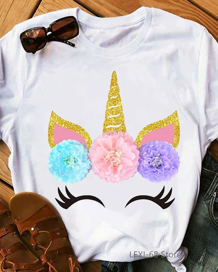 Graues Einhorn T-Shirt: Magie mit Blumen!