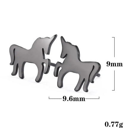 Stylische schwarze Einhorn Ohrringe aus Edelstahl mit Push-back Verschluss