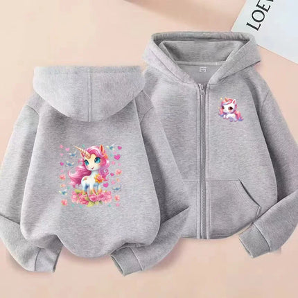 Mintgrüne Einhorn Jacke für Kinder mit Reißverschluss und farbenfrohem Einhorn-Print