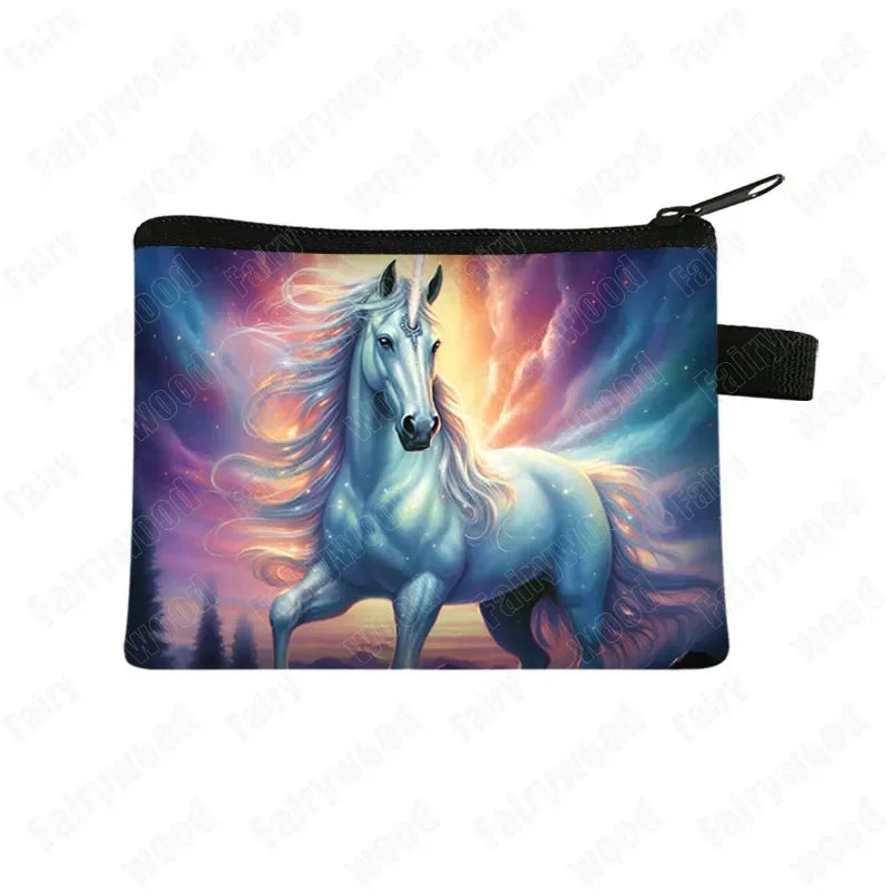 Niedliche Einhorn Geldbörse mit Cartoon-Regenbogen-Print und Reißverschluss für Münzen und Karten