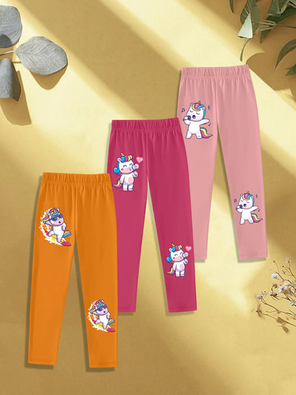 Drei Mädchen Einhorn Leggings mit Einhörnern, die surfen, Seifenblasen pusten und singen