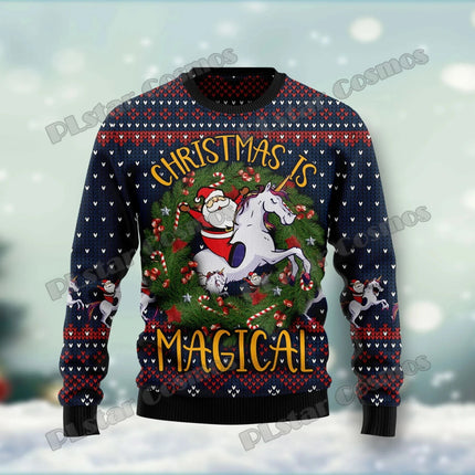 Einhorn Pullover mit magischem Weihnachts-Einhorn 3D-Print für den Winter, in gemütlicher Strickoptik.
