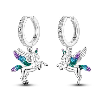 Silberne Chamäleon-Einhorn Ohrhänger mit blauen Zirkonia-Steinen für Damen