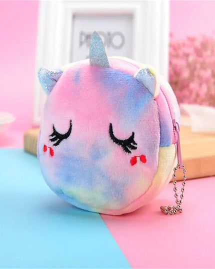 Charmante Einhorn Handyhülle aus Plüsch in Rosa mit einem lächelnden Einhorn-Gesicht und Reißverschluss.