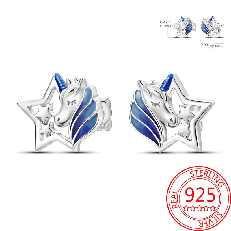 Einhorn Ohrringe aus 925er Sterling Silber mit Zirkon in Form eines Einhorns