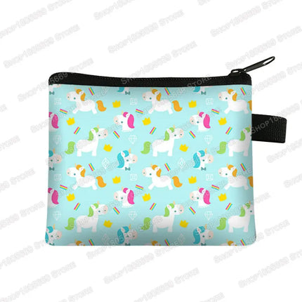 Bunter Einhorn Schlüsselanhänger mit Kawaii Cartoon Einhorn Print und praktischem Reißverschlussfach aus Polyester
