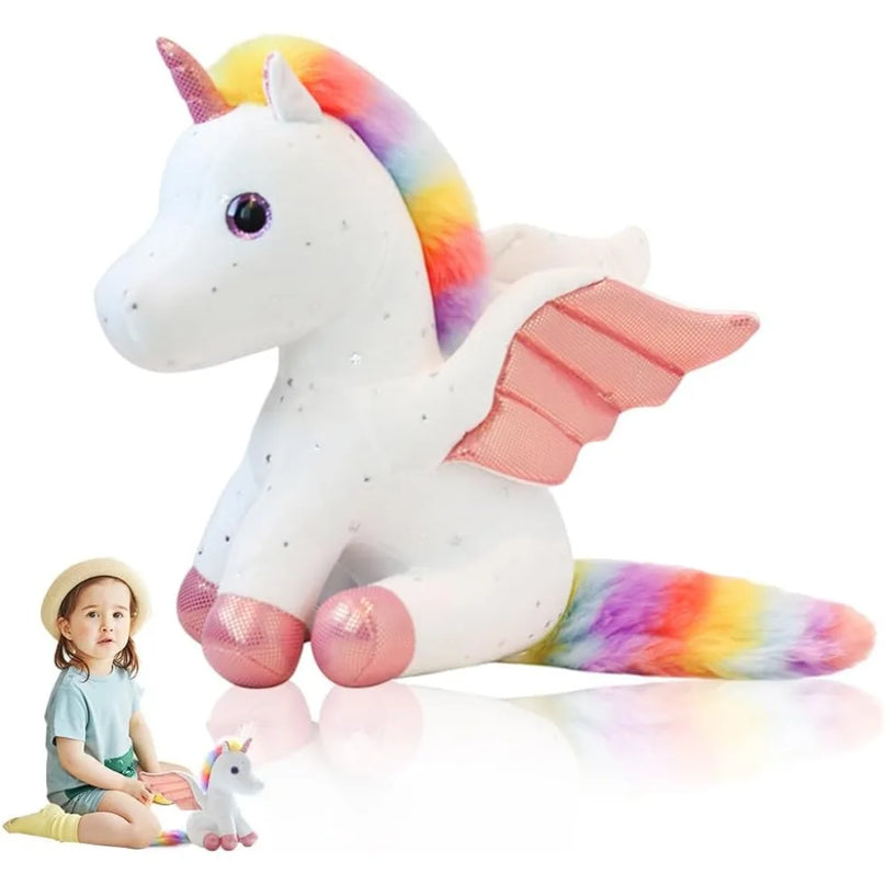 Buntes Einhorn Plüschtier in Pink und Weiß, süß und weich, perfekt als Geburtstagsgeschenk für Mädchen und Kleinkinder.