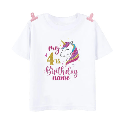 Personalisiertes Einhorn Geburtstag T-Shirt für Mädchen mit Namen und Alter (1-12 Jahre) in Rosa
