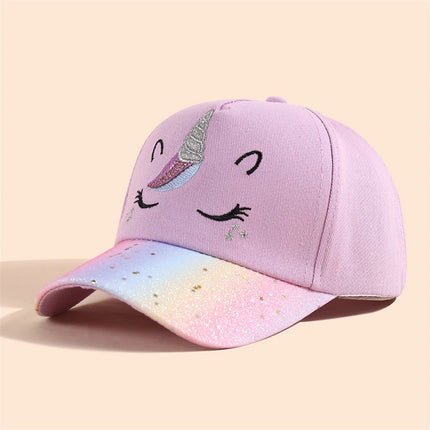 Cartoon süße Baseball Cap in Lila für Mädchen, mit Einhorn-Motiv, für Sport, Reisen und Freizeit.