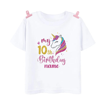 Personalisiertes Einhorn T-Shirt für Mädchen zum 10. Geburtstag mit niedlichem Einhorn und individuellem Namen