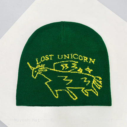 Einhorn Pullover in Grau mit Jacquard-Muster und Einhorn-Buchstaben, aus Acryl, für Damen und Herren