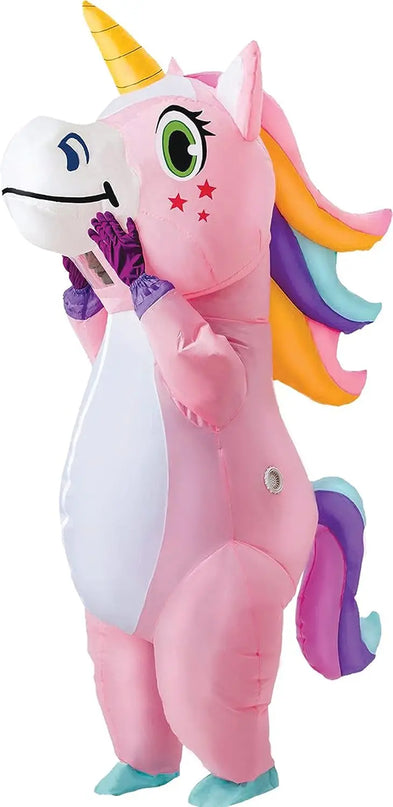 Pinkes Aufblasbares Einhorn Kostuem fuer Erwachsene, ein Ganzkörper-Kostüm fuer Halloween und Fasching