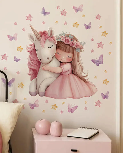 Blumenmädchen Einhorn Wandtattoo – So lieb!