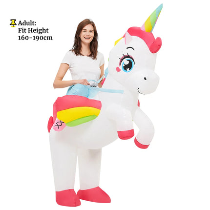 Aufblasbares Einhorn Kostuem im Reit-Stil für Erwachsene, ideal für Halloween und lustige Events