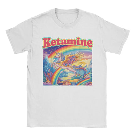 Weißes Einhorn T-Shirt mit witzigem Einhorn und Regenbogen-Design für Herren aus reiner Baumwolle.