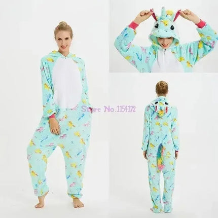 Rosa Einhorn Onesie aus weichem Flanell mit Kapuze für entspannte Stunden