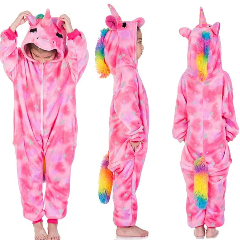 Rosa Einhorn Onesie für Kinder als Pyjama aus weichem Flanell für süße Träume