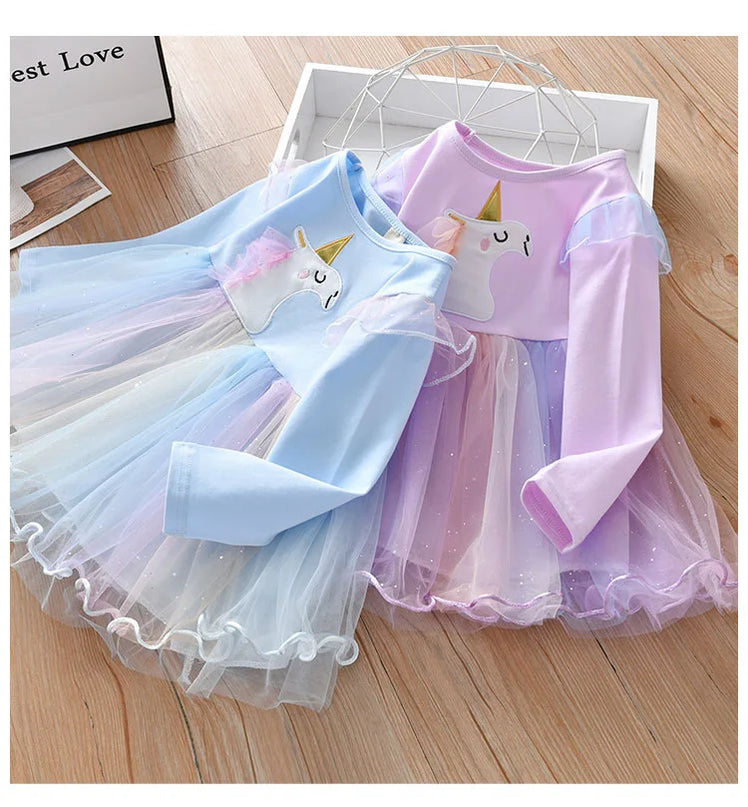 Dein bezauberndes Einhorn Kleid Blau Langarm!