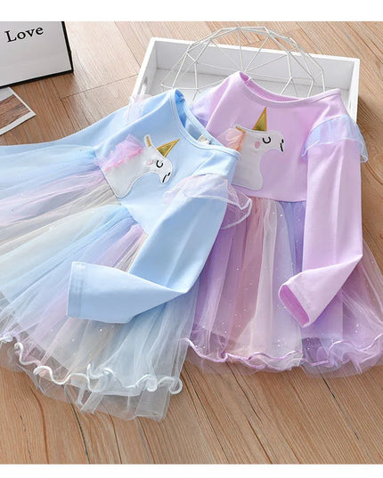 Dein bezauberndes Einhorn Kleid Lila Langarm!