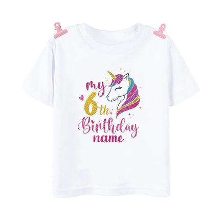 Personalisiertes Einhorn T-Shirt für Kinder zum Geburtstag, mit Wunsch-Namen und Alter, Einhorn-Motiv
