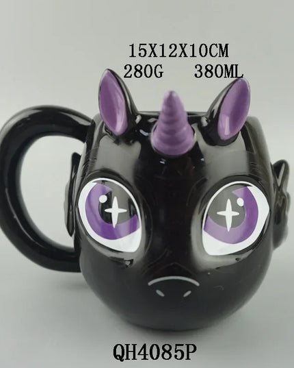 Kreative 3D Einhorn Keramik Tasse mit lustigem Cartoon-Design, erhältlich in verschiedenen Farben, ideal für Kaffee, Tee oder Milch.