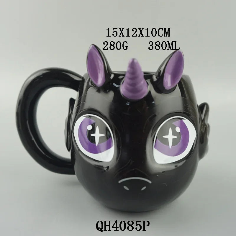 Kreative 3D Einhorn Keramik Tasse mit lustigem Cartoon-Design, erhältlich in verschiedenen Farben, ideal für Kaffee, Tee oder Milch.