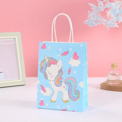 6 niedliche Einhorn Geschenktüten mit Regenbogenmotiv (Motiv A) für Kindergeburtstage