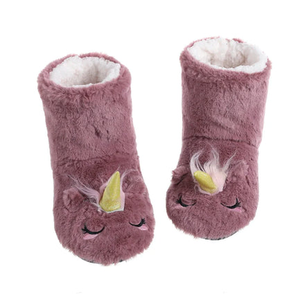 Weiße, flauschige Einhorn Socken für Damen mit niedlichem Einhorn-Gesicht und Horn