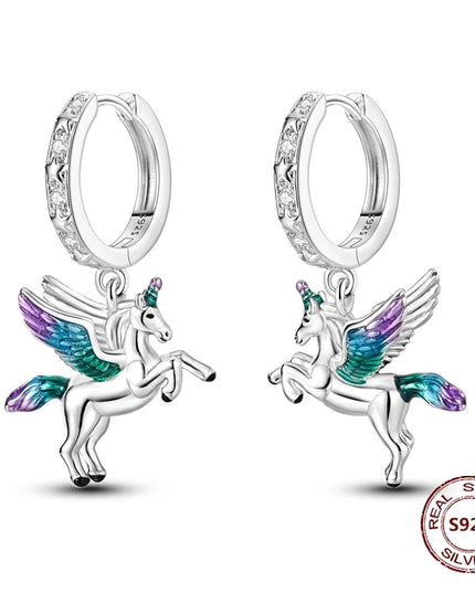 Funkelnde Einhorn Ohrringe aus 925 Sterling Silber mit Zirkon im Hoop-Design, perfekt für den Alltag