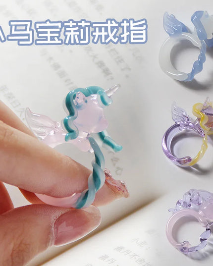 Mehrfarbiger Einhorn Ring aus Harz mit Pony-Motiv, ideal für Partys und fröhliche Anlässe