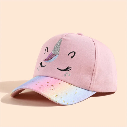 Cartoon süße Baseball Cap in Pink für Mädchen, mit Einhorn-Motiv, für Sport, Reisen und Freizeit.