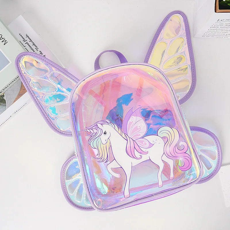Einhorn Rucksack mit transparenten Schmetterlingsflügeln und niedlichem Einhorn-Design aus TPU-Material