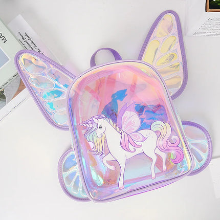 Einhorn Rucksack mit transparenten Schmetterlingsflügeln und niedlichem Einhorn-Design aus TPU-Material